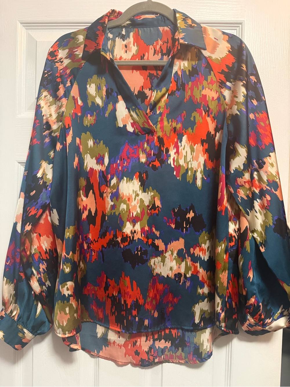 Womens Multicolor Abstract Print Satin Blouse